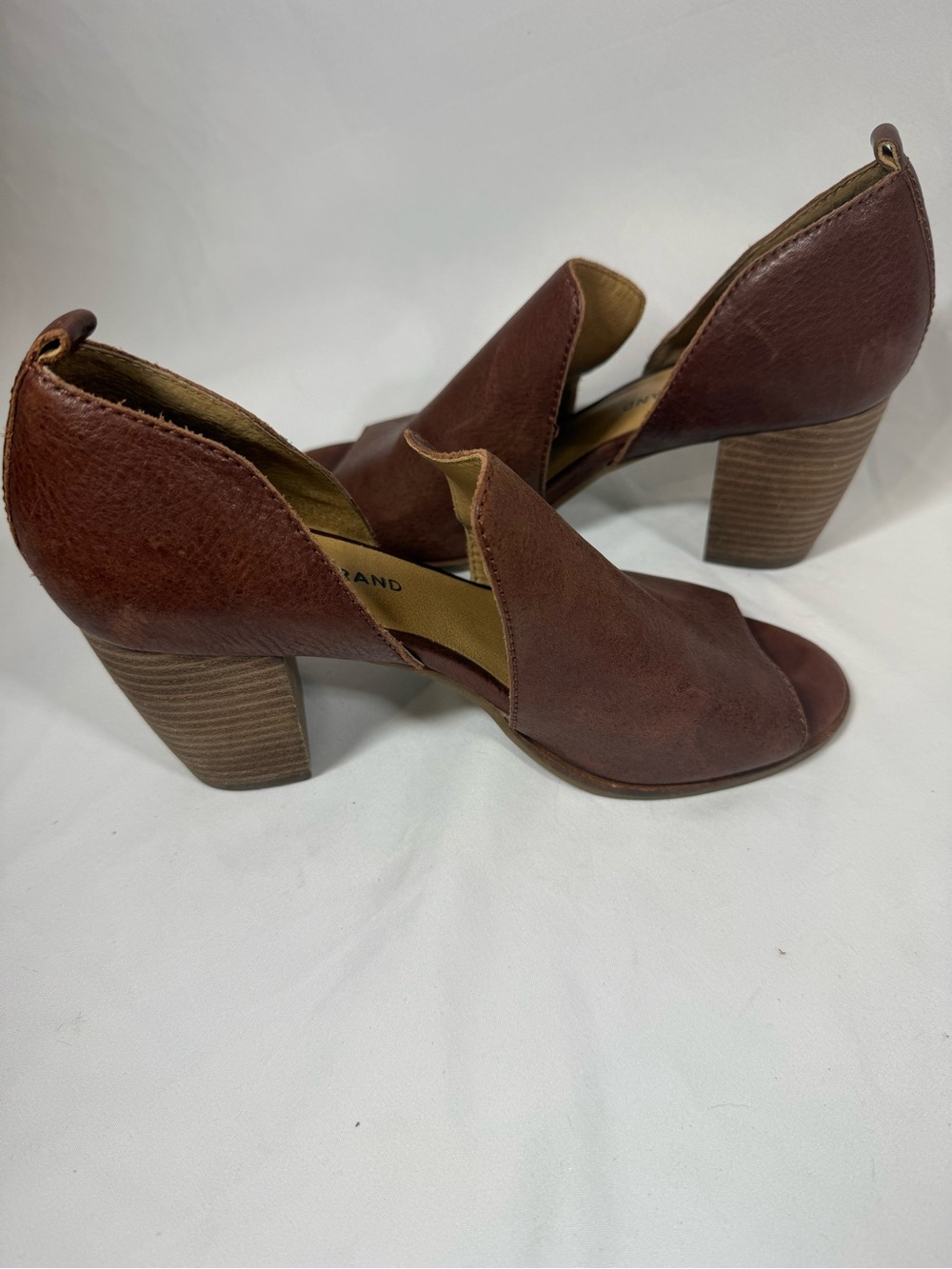 Lucky Brand genuine leather Brown Open-Toe Block Heel Sandals booties size 8.5M